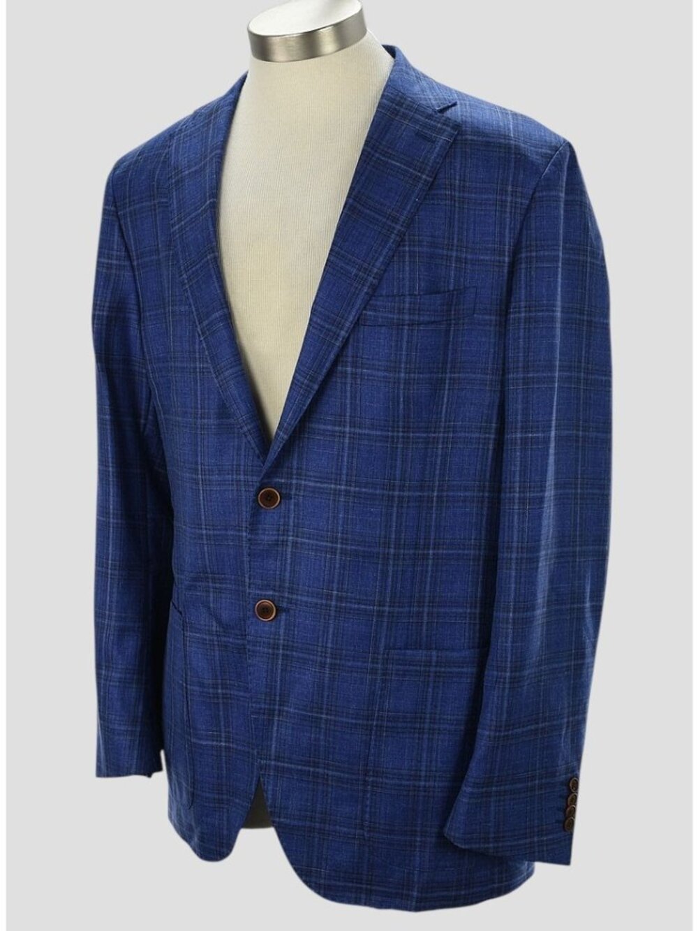 LUCIANO BARBERA Blue PLAID Deconstructed Wool Linen Silk Blend Sport Coat 54 NEW